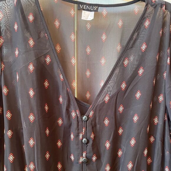 2 PC DRESS SOLID BLACK SHEATH & MAXI FRONT BOTTON BLACK CHIFFON DUSTER XL - Picture 3 of 7